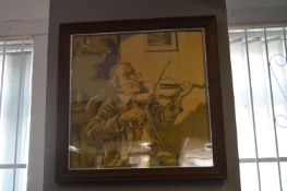 Victorian Framed Tapestry of a Violin Player