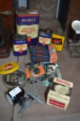 Motoring Items Including Tins, Spark Plugs, Lamps, etc.