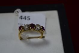 18k Gold Ring with Three Rubies and Two Diamonds Size: O ~4.4g gross