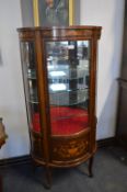 Edwardian Inlaid Mahogany Bow Front China Cabinet with Curved Glass Sides and Doors