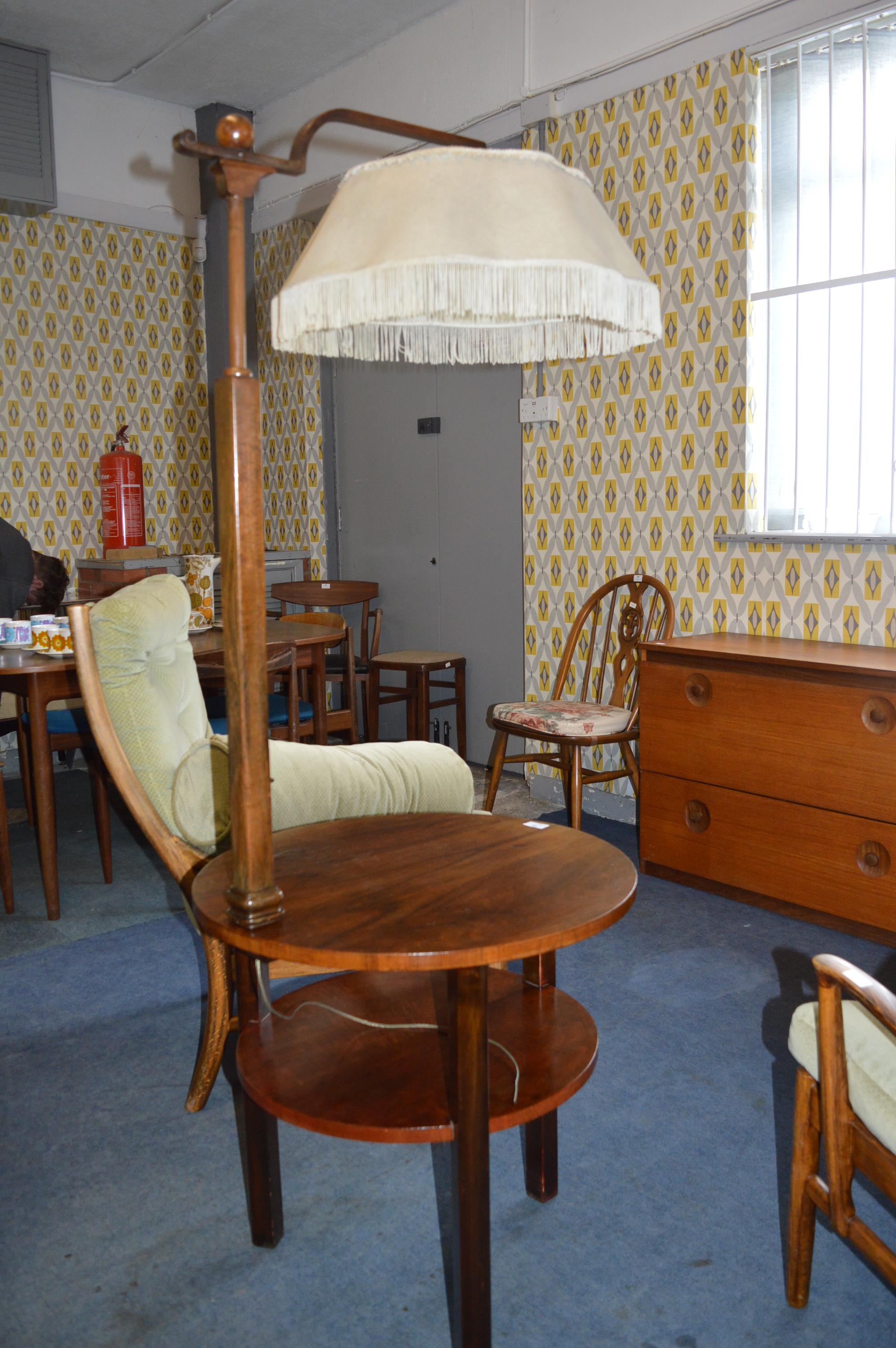 1930's Reading Table with Built-In Lamp with Green Shade and Bakelite Switches - Image 2 of 4