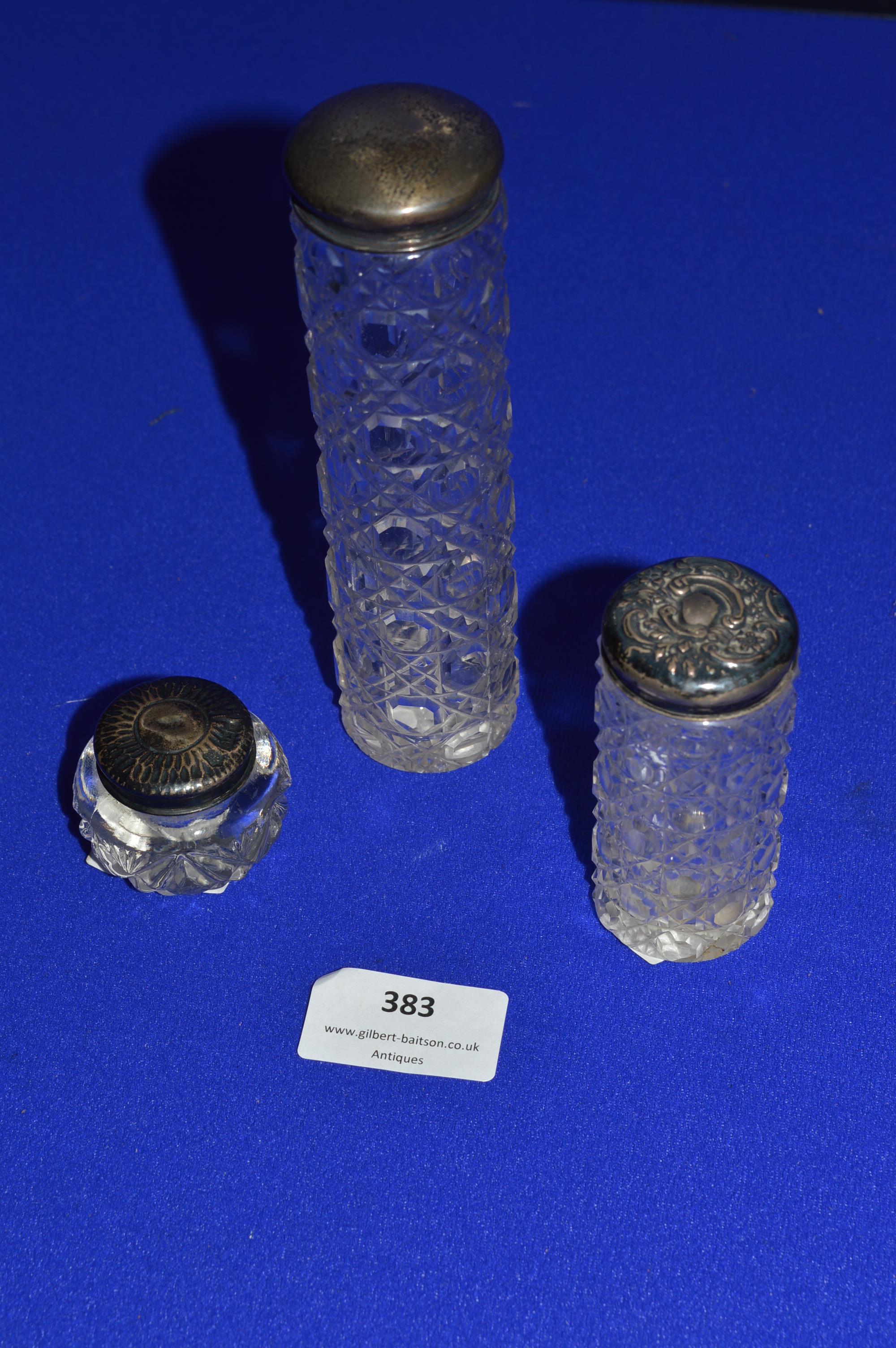 Three Cut Glass Jars with Hallmarked Sterling Silver Lids - Birmingham