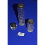 Three Cut Glass Jars with Hallmarked Sterling Silver Lids - Birmingham