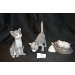 Three Royal Copenhagen Cat Figures