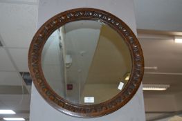 Carved Oak Framed Circular Mirror