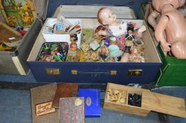 Case of Vintage Toys, Dolls, Chess Sets, etc.