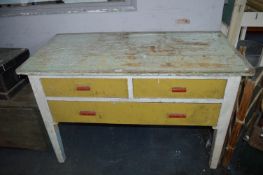 Victorian Painted Pine Kitchen Side Table with Three Drawers