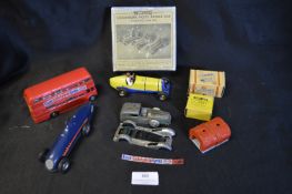 Scamold Model Car, Dinky Bus, and Minic Clockwork Racing Car, etc.