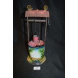 Tinplate Toy Wishing Well Hand Painted circa 1910 with Nautical Scene