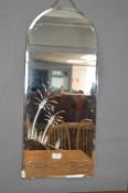 1930's Beveled Edge Wall Mirror Featuring Palm Trees