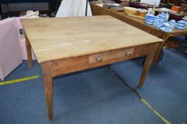 Victorian Pine Kitchen Table with Single Drawer 5ft x 4ft