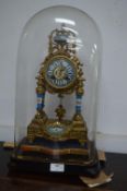 19th French Brass Enameled Inlaid Glass Dome Clock with 30 Day Movement