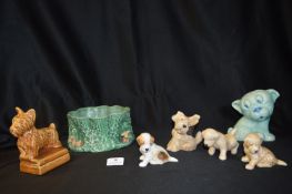 Six Sylvac Dog Dishes and Figures plus One Other