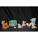 Six Sylvac Dog Dishes and Figures plus One Other