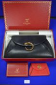 Must De Cartier Black Leather Clutch Bag with Original Packaging and Matching Red Leather Purse