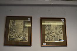 Two Framed Hogarth Print - Gin Lane and Beer Street