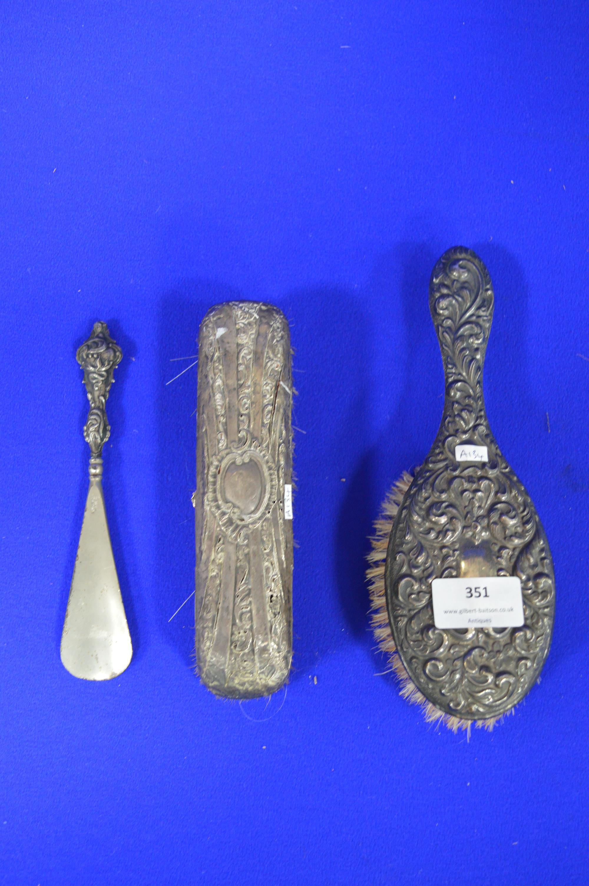 Silver Handled Dressing Brushes and Shoe Horn