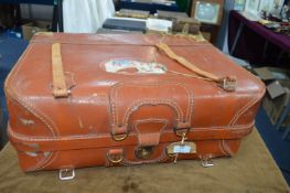 Vintage Leather Suitcase with Cunard Baggage Label etc.