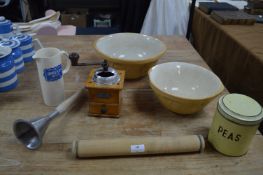 Kitchenalia Including Two T.G. Green Mixing Bowls, Coffee Grinder, Mixer, etc.
