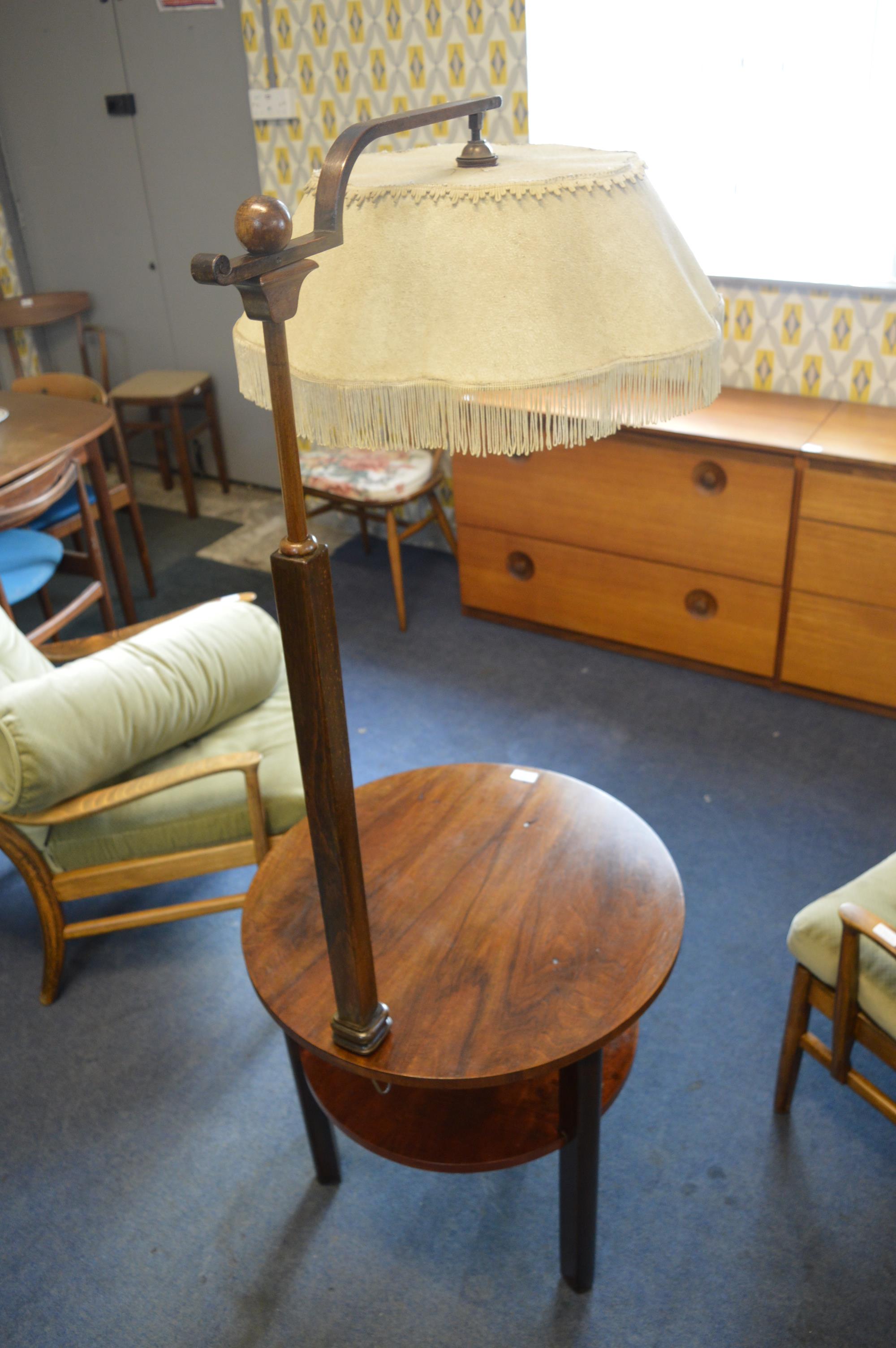 1930's Reading Table with Built-In Lamp with Green Shade and Bakelite Switches - Image 4 of 4