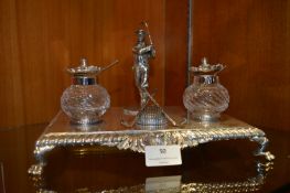 Silver Plate and Cut Glass Golfing Condiment Set