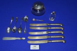 Silver Knives, Spoons and Topped Jars etc.