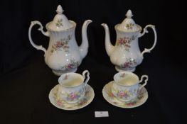 Royal Collen Pattern Part Tea Set Comprising Coffee Pot, Teapot and Two Cups & Saucers