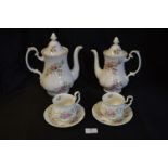 Royal Collen Pattern Part Tea Set Comprising Coffee Pot, Teapot and Two Cups & Saucers