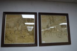 Pair of Victorian Oak Framed Hunting Tapestries