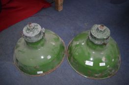 Pair of Green Enamel Light Shades 14" Diameter