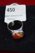 Hallmarked Sterling Silver Gemstone Ring Size: M - Birmingham 1968