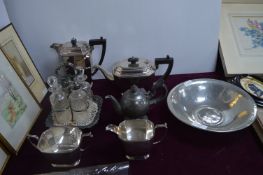 1930's Art Deco Plated Tea Set plus Pewter Bowl, etc.