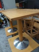 * 4 x square wooden topped tables with pedestal bases with wooden vaneer pedestal bases. 610w x 610d