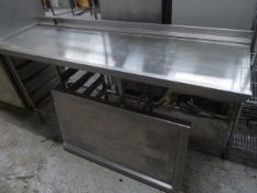 * S/S pass thru dishwasher feed tables. Left - has racking for 2 x 4 pot wash trays - 2000w x 660d x