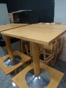 * 4 x square wooden topped tables with pedestal bases with wooden vaneer pedestal bases. 610w x 610d