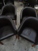 * 4 x brown leather tub chairs - long legs