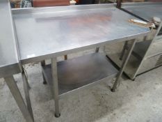 * S/S prepbench with upstand and undershelf, with small cut out to front right edge with space for