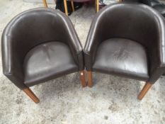 * 2 x brown leather tub chairs