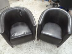 * 2 x brown leather tub chairs