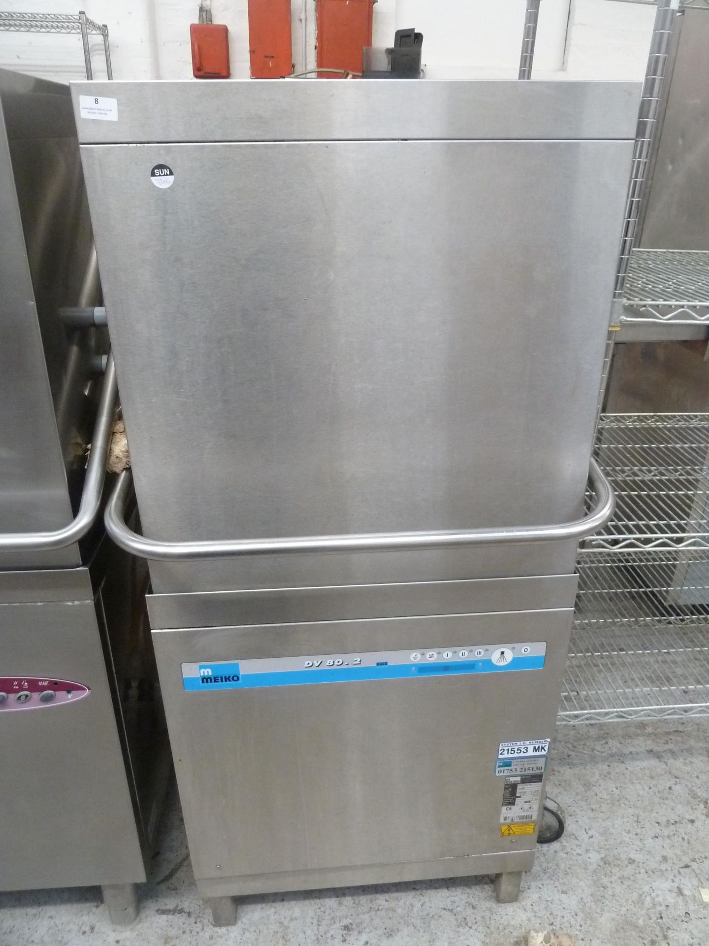 * Meiko DV80.20 pass-thru dishwasher.