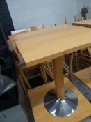 * 4 x square wooden topped tables with pedestal bases with wooden vaneer pedestal bases. 610w x 610d