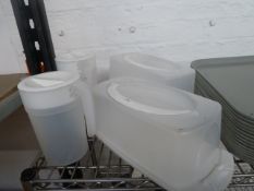 * plastic jugs x 2 and plastic cake storage tubs x 2