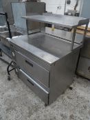 * Adande 2 drawer fridge with prep top and overshelf - on castors. 1100w x 800d x 1320h