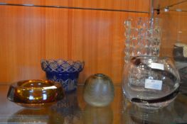 Retro Glass Vases, etc. Including One Signed Piece