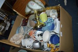 Large Box of Household Goods; lamps, Clocks, Trays