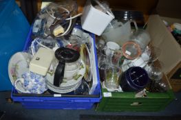 Two Boxes of China and Glassware, Storage Jars, Pl