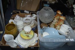 Two Boxes of Vintage Pottery; Plates, Vases, Tea S