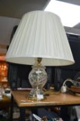 Cut Glass Table Lamp with Cream Shade