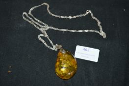 925 Sterling Silver Chain with Faux Amber Pendant