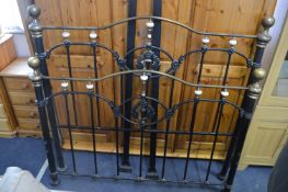 Double Bed Frame with Black Metal Work and Brass Rails